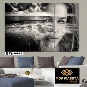 Quadro decorativo 3 peças Armação em MDF, impressão digital em lona 40x60   Corte Reto 